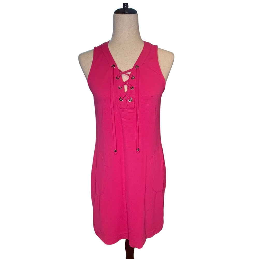 Tommy Bahama Island Cays Lace Up Shift Dress Womens S Pink Pique Sleeveless